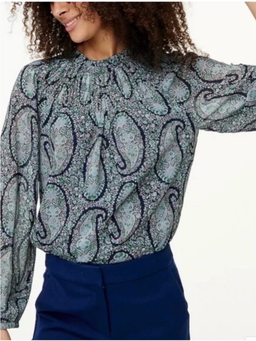 J. Crew Paisley Print Long Sleeve Blouse - Blue/Teal - XS